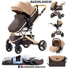 Poussette 3 en 1 Bébé Combinée Siège-Auto Nacelle Trio Réversible Réglable.Khaki