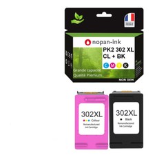 302XL fabriqué en France, 2 Cartouche d'encre compatible pour HP 302 XL Noir / C
