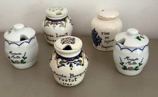 5 ANCIENS MOUTARDIERS EN FAIENCE GREY POUPON, BOCQUET, MAILLE & LOUIT BORDEAUX
