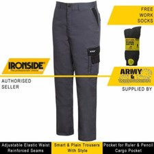 Hommes Travail Pantalon Pro Industriel Cargo Smart Commerce Gris + Gratuit Socks