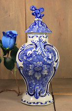 Ancien Vase Pot Couvert Faïence de Delft Hollandaise Bleu Peint Main XVIIIeme