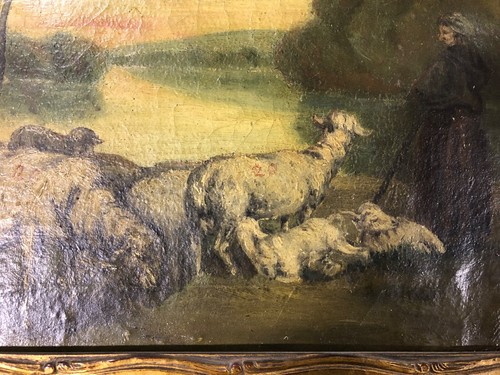 Huile sur toile moutons - huile,