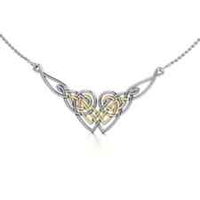 Celtique Entrelacs 925 Argent Sterling Collier Fin Bijoux Or Accent Deux Tons