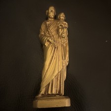 Statuette Saint-Joseph et Enfant Jésus Vintage 15 cm Années 40-50 en Métal Doré