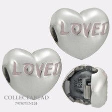 Authentic Pandora Silver Loved Enamel Clips (2) 797807EN124 Valentine's 2019