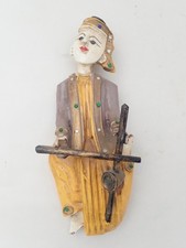 Ancienne statue murale musicien en bois sculpté peint à la main - Asie, Birmanie