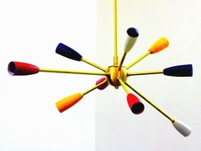 Lustre En Laiton Sputnik À Neuf Bras Multicolore De Style Mi-Siècle
