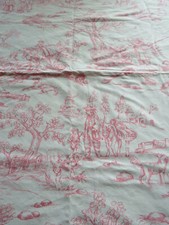 Coupon de tissu Toile de Jouy blanc rouge pastel 180 x 180 cm
