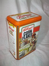 Vintage 80s Ancienne BOÎTE PUBLICITAIRE KELLOGG'S CORN FLAKES TÔLE Pub Métal Box