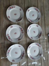 LOT DE 6 ASSIETTES À DESSERT ANCIENNES. SARREGUEMINES GUY VÉRITABLE OPAQUE