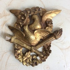 Elément Décoratif Oiseaux Carquois Flambeau Bois Doré Style Louis XVI