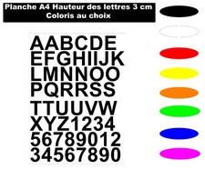 Planche de lettres et chiffres autocollant sticker 3 cm lettres - numéros