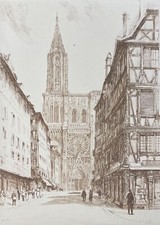 Cathédrale Notre-Dame de Strasbourg Leopold ROBIN (1877-1939) Alsace vers 1930