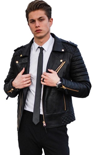 Homme cuir noir veste - noir, 100%