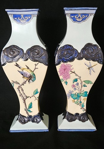 Paire vases faience - de, de