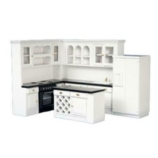 Poupées Maison Moderne Meuble Cuisine Ensemble Noir et Blanc Miniature Ajusté 1