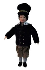 Poupées Maison Victorien Garçon Bleu Chapeau & Manteau Miniature Porcelaine Gens