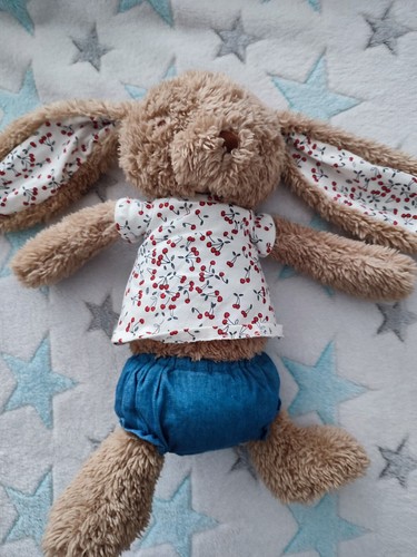 Doudou lapin marron bleu - , blanc
