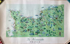Rémy Hétreau AFFICHE TOURISTIQUE - Carte Illustrée "La Normandie", 1955 / TBE