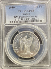 100 Francs Droits de l'Homme - Piéfort argent - 1989 - Certifiée PCGS