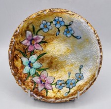 Grande coupelle émaux sur argent Limoges décor floral signée Louise Arnaud XXème