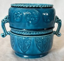 VASE  BLEU EN EMAUX DE BORDEAUX VIEILLARD DECORS JAPONISANTS