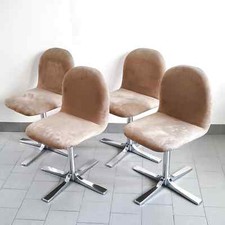 SUITE DE 4 CHAISES VINTAGE 1970 EN ACIER CHROME & DAIM 70S 1970S RETRO SPACE AGE
