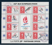 timbres France bloc  jeux olympiques Albertville 1992  num 14  oblitéré