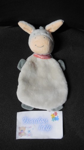 Doudou plat âne gris - âne, bandana