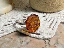 TGGC - Bague ancienne argent ambre inclusions estampille poinçons réglable