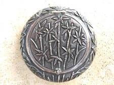 Poudrier Ancien Asiatique Argent Décoré Indochine 1930