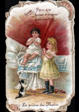 IMAGE CHROMO CHOCOLAT POULAIN / BEBE , ENFANT Jeune Fille & CHAT à la PRIERE