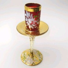 Verre Soufflé Émaillé de Fleurs et Or hauteur 13,5 cm