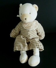 A8- DOUDOU PELUCHE MOULIN ROTY OURS GRAINE D'ENFANCE MARRON RAYE BAVOIR 2cm TBE