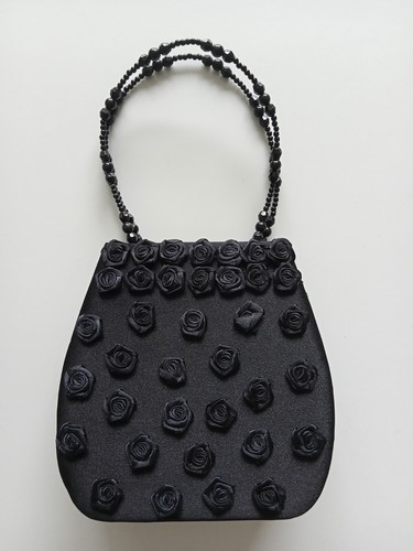Sac main noir décor roses - décor,