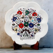 Plaque d'incrustation de marbre blanc | Motif floral fait main avec pierres...