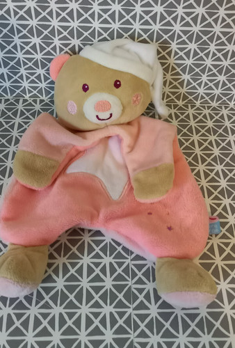 Doudou plat ours - beige, rose
