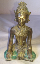ANCIENNE STATUE SCULPTURE BOUDDHA TEPPANOM ANGKOR BRONZE PATINE VERTE 1900