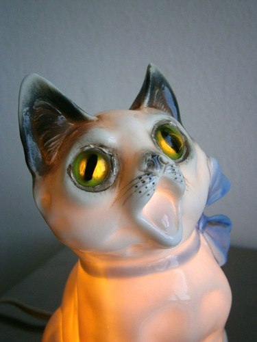 Veilleuse chat porcelaine fine - porcelaine,