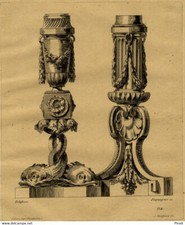 Architecture Delafosse Chandelier au Poissons - Gravure XIXème siècle Péquegnot
