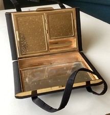 Rare Minaudière 1930 Mai À Maquillage Satin Reps Noir 16x10