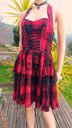 Robe gothique tartan - , rouge