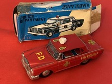 Jouet Ancien en tôle à friction Mercedes Firechief Pompier FD Korea