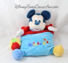 Doudou d'éveil Mickey DISNEYLAND PARIS ballon bleu rouge coussin Disney 34 cm