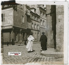 Rue Pasteur, ville, photo ancienne plaque verre, noir & blanc, 8,1x8,7 cm
