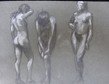 DESSIN ANCIEN 5 ETUDES DE NUS ECOLE FRANCAISE DU DEBUT DU XXè CRAYON REHAUSSE