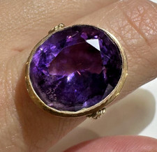 Vintage Poinçonnée Russe (Russie) 14k Jaune 583 Or Améthyste Taille Bague 7.5