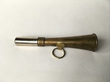 ELLESS FRANCE Sifflet CORNE DE CHASSE de Poche en Laiton Doré et Chrome