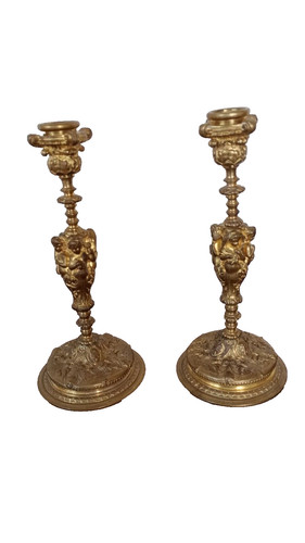 Paire bougeoirs bronze - ,