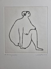 Estampe originale signée Claude Lhoste, nu stylisé, 38 x 28 cm LHOSTE003